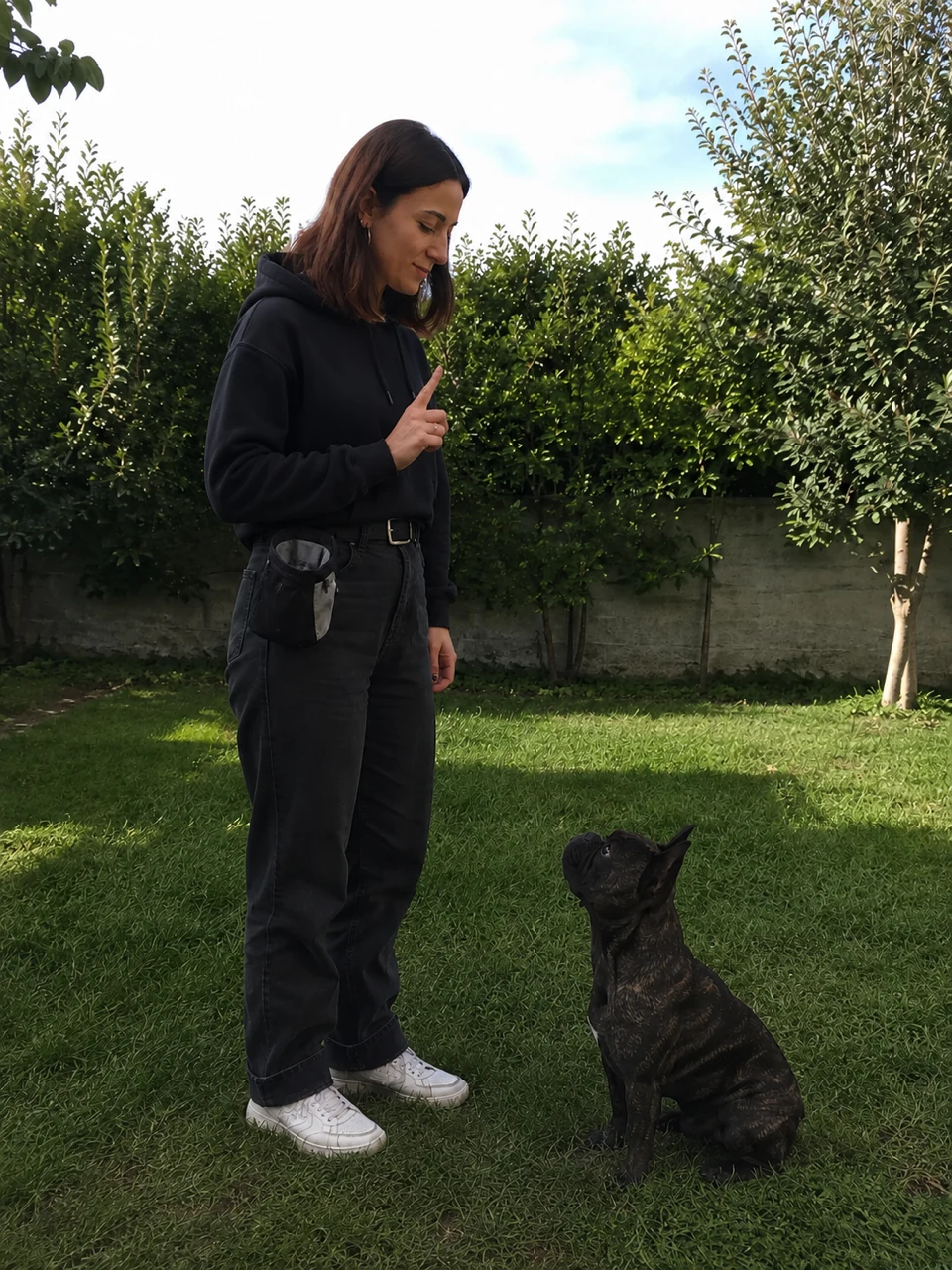 Fanny pendant une séance d’éducation avec un bouledogue français